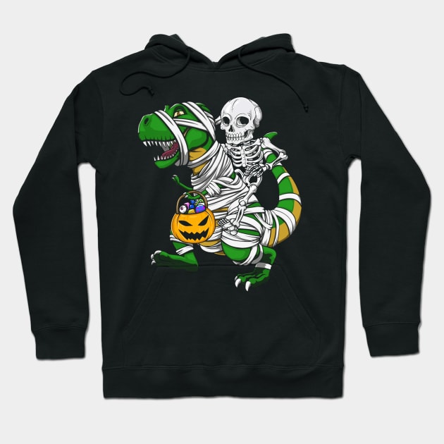 Skeleton Riding Mummy T Rex Halloween Boys Girls Kids Hoodie by Merricksukie3167